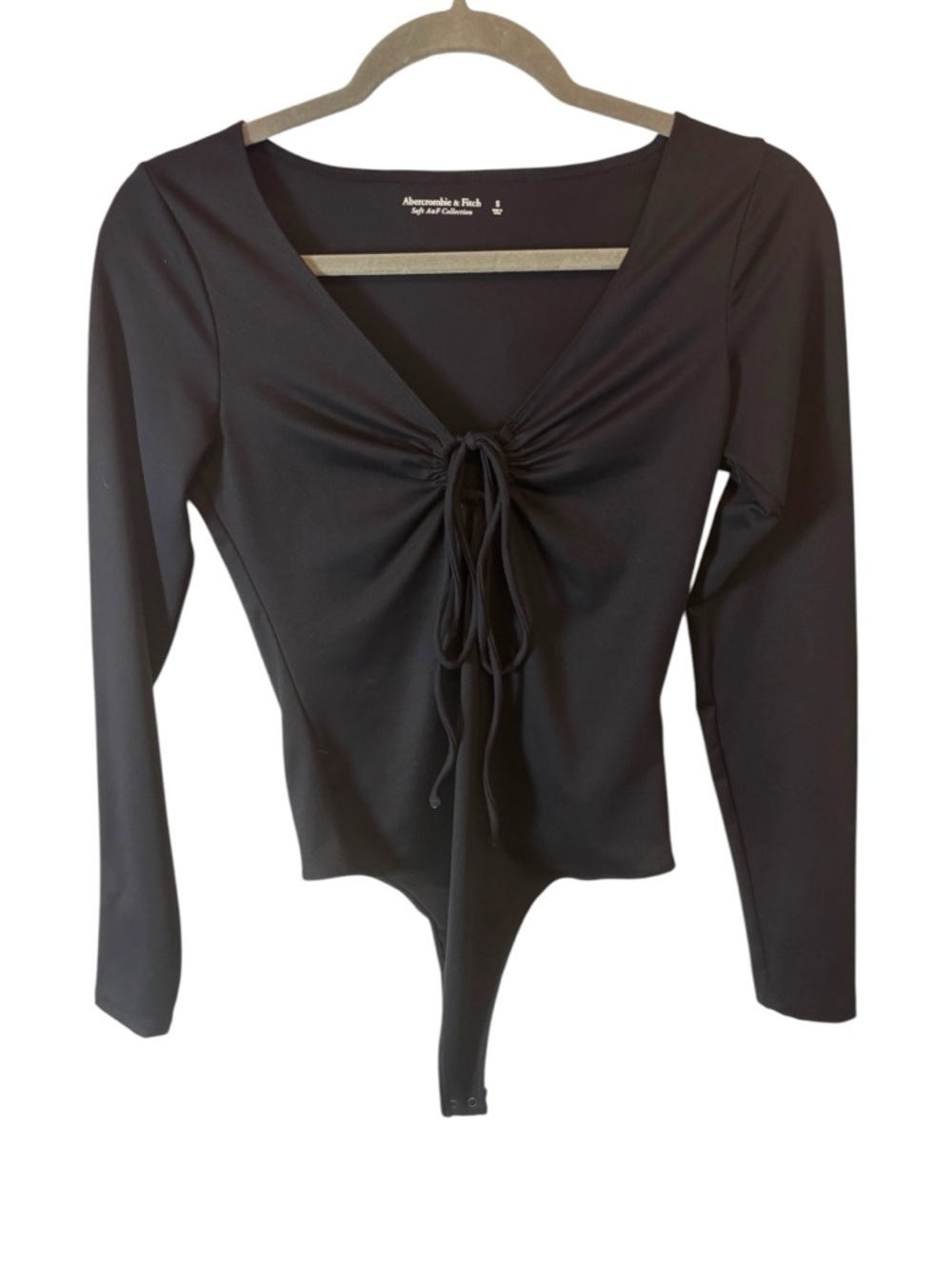 Abercrombie & Fitch Black Long-Sleeve Tie-Front V-Neck Bodysuit Size Small
